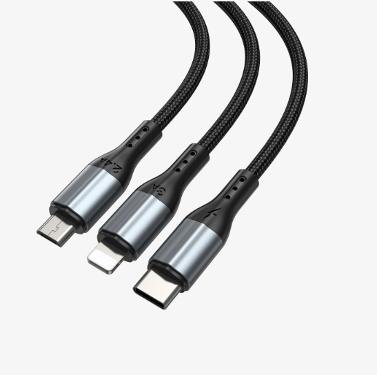 Cable de carga USB múltiple 3 en 1 3A nylon trenzado