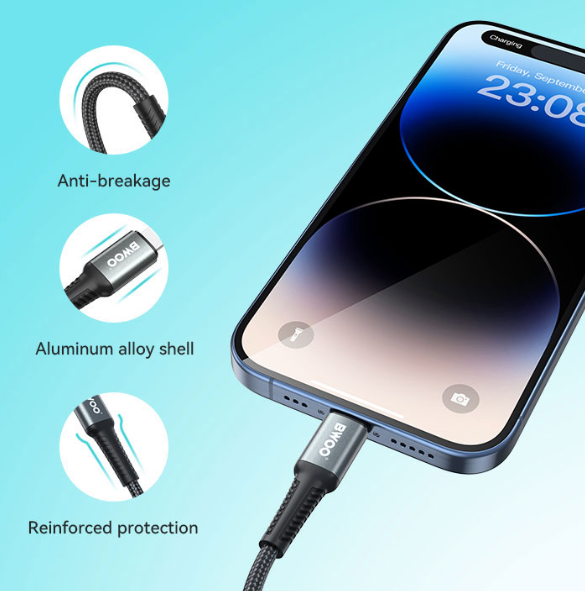 Cable de carga rápida USB-C a Lightning PD 27W Nylon 1M