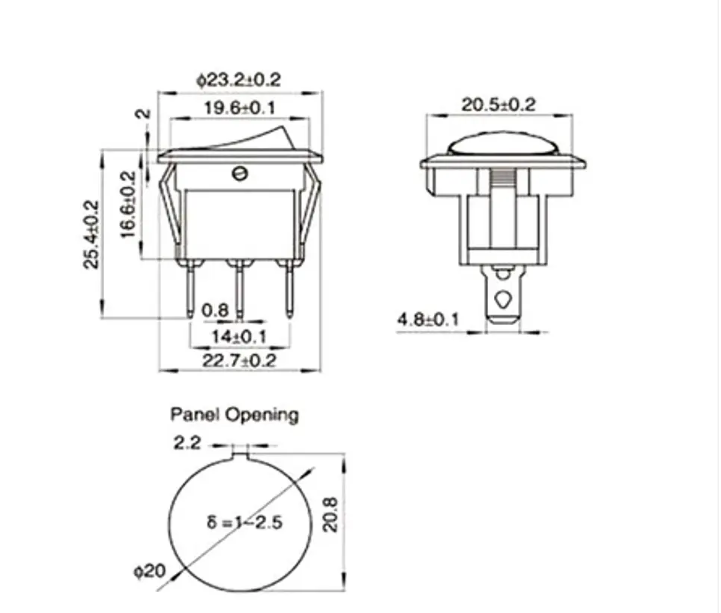 Switch Interruptor Auto/Proyectos Rocker, KCD1 ON OFF, 21mm, 12V DC, 20A