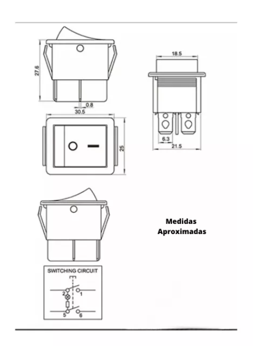 Interruptor Rocker 31mm X 25mm 4pin 16a 250v