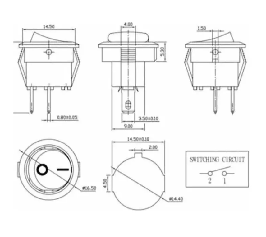 Interruptor Switch On-off Redondo 2 Pines 20mm 250V 10A AC
