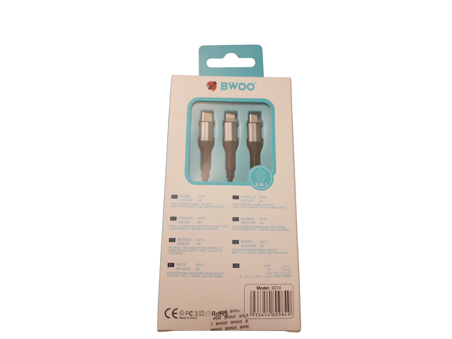 Cable de carga USB múltiple 3 en 1 3A nylon trenzado