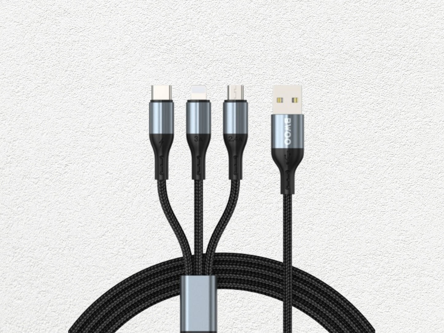 Cable de carga USB múltiple 3 en 1 3A nylon trenzado